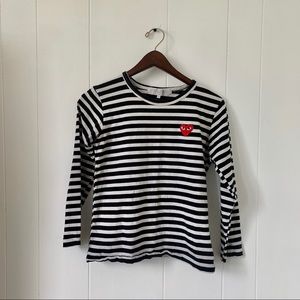 COMME DES GARÇONS PLAY LONG SLEEVE HEART STRIPED T